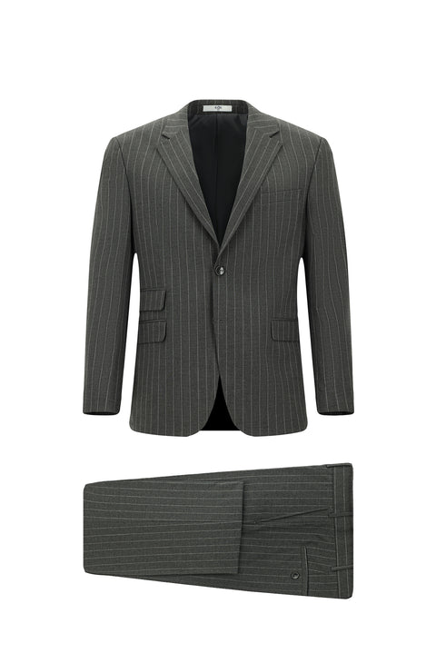 Dark Gray 4-Drop Relaxed Fit Striped Suit