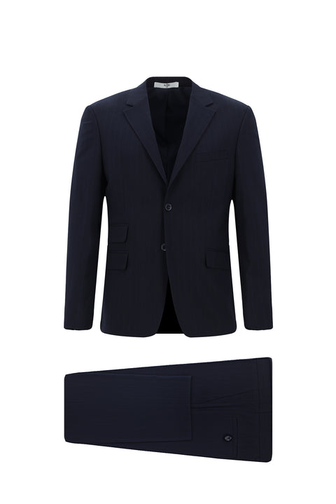 Dark Navy 4-Drop Relaxed Fit Striped Suit