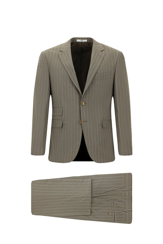 Koyu Vizon 4 Drop Relaxed Fit Rahat Kesim Çizgili Takım Elbise