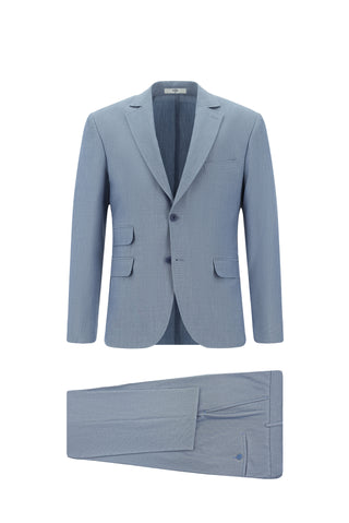  Açık Mavi 7 Drop Super Slim Fit Eksra Dar Kesim Çizgili Takım Elbise