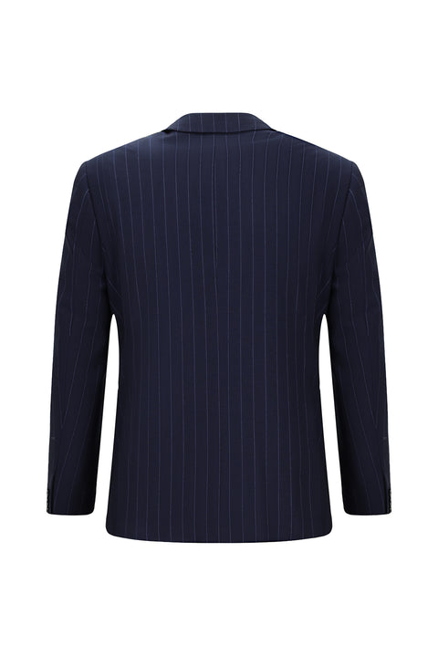 Koyu Lacivert 7 Drop Slim Fit Dar Kesim Çizgili İtalyan Kesim Kruvaze Takım Elbise