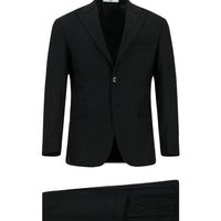 Black 6 Drop Regular Fit Standard Cut Striped Pleated Suit