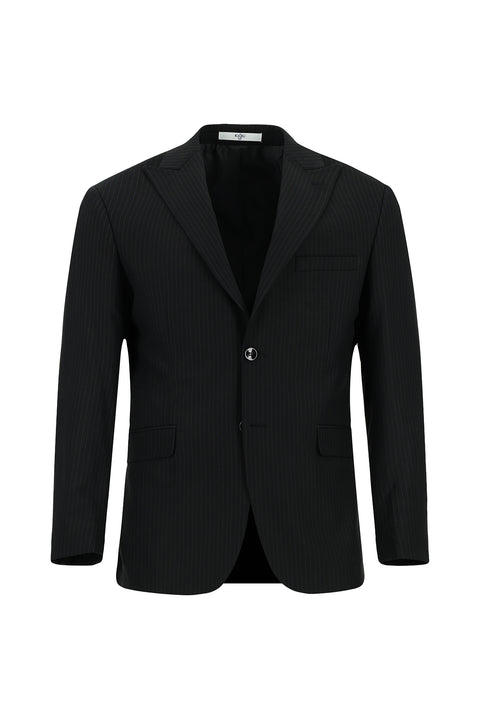 Black 6 Drop Regular Fit Standard Cut Striped Pleated Suit