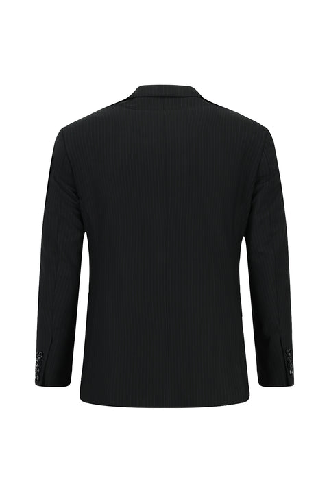 Black 6 Drop Regular Fit Standard Cut Striped Pleated Suit
