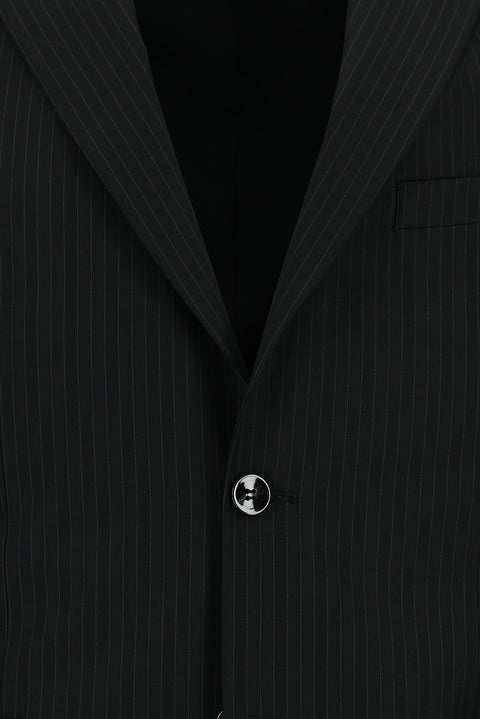Black 6 Drop Regular Fit Standard Cut Striped Pleated Suit