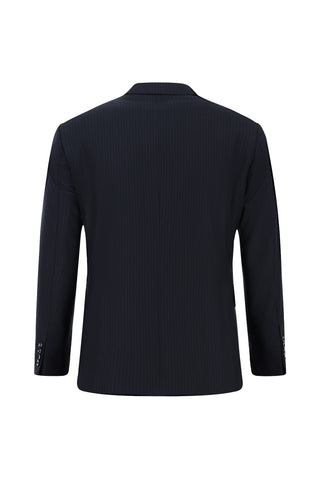  Koyu Lacivert 6 Drop Regular Fit Standart Kesim Çizgili Pileli Takım Elbise