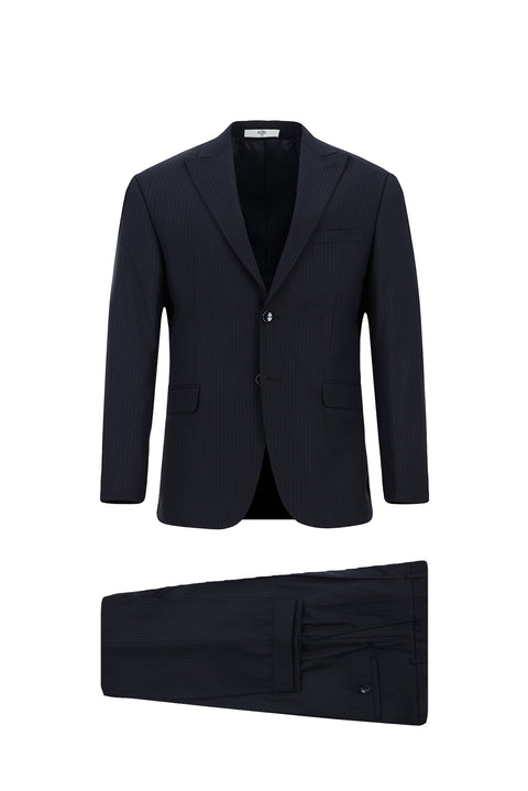 Dark Navy 6 Drop Regular Fit Standard Cut Striped Pleated Suit