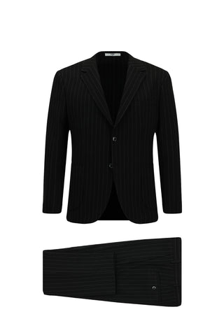  Siyah 7 Drop Slim Fit Dar Kesim Çizgili Beli İpli Spor Takım Elbise