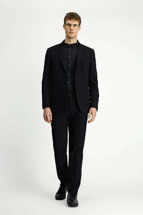 Black 7 Drop Slim Fit Striped Drawstring Waist Sport Suit