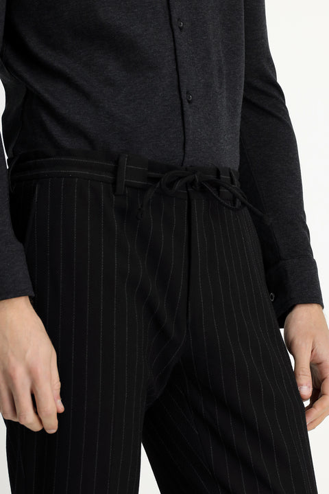 Black 7 Drop Slim Fit Striped Drawstring Waist Sport Suit