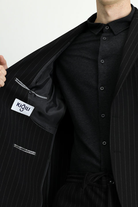 Black 7 Drop Slim Fit Striped Drawstring Waist Sport Suit