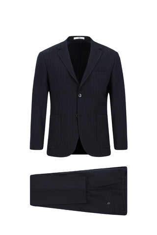  Açık Lacivert 7 Drop Slim Fit Dar Kesim Çizgili Beli İpli Spor Takım Elbise