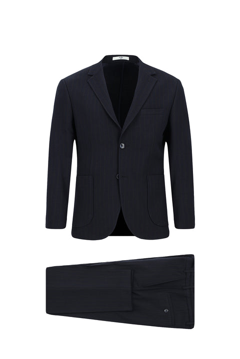 Light Navy Blue 7 Drop Slim Fit Striped Drawstring Waist Sport Suit