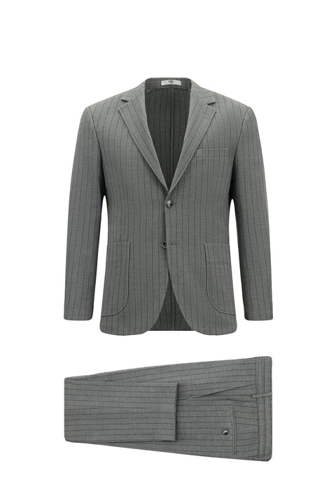 Light Anthracite 7 Drop Slim Fit Striped Drawstring Waist Sport Suit