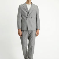 Light Mink 7 Drop Slim Fit Striped Double-Breasted Suit with Buckle Waist