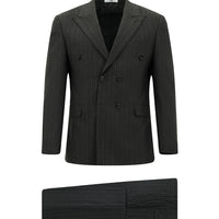 Dark Gray 7 Drop Slim Fit Striped Double-Breasted Suit