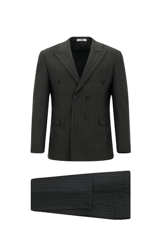  Koyu Füme 7 Drop Slim Fit Dar Kesim Çizgili Kruvaze Takım Elbise