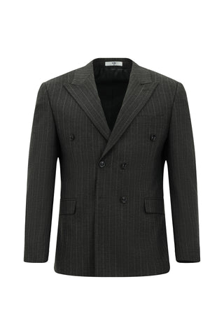  Koyu Füme 7 Drop Slim Fit Dar Kesim Çizgili Kruvaze Takım Elbise