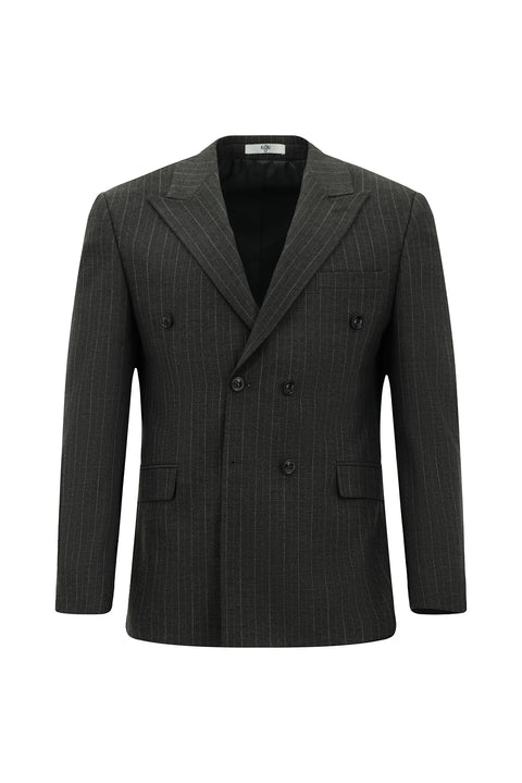 Dark Gray 7 Drop Slim Fit Striped Double-Breasted Suit