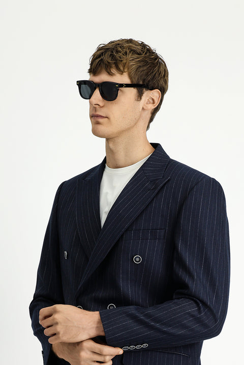 Dark Navy 4-Drop Relaxed Fit Striped Double-Breasted Suit