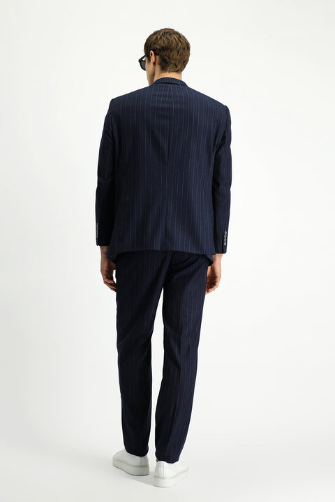 Dark Navy 4-Drop Relaxed Fit Striped Double-Breasted Suit