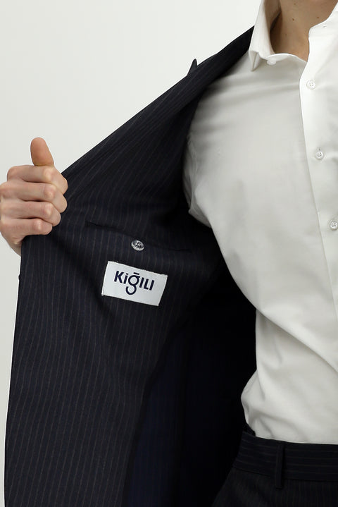 Dark Navy 6 Drop Regular Fit Standard Cut Striped Suit