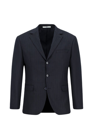  Koyu Lacivert 6 Drop Regular Fit Standart Kesim Çizgili Takım Elbise