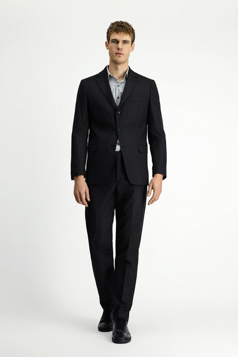 Black 6-Drop Regular Fit Standard Cut Striped Suit