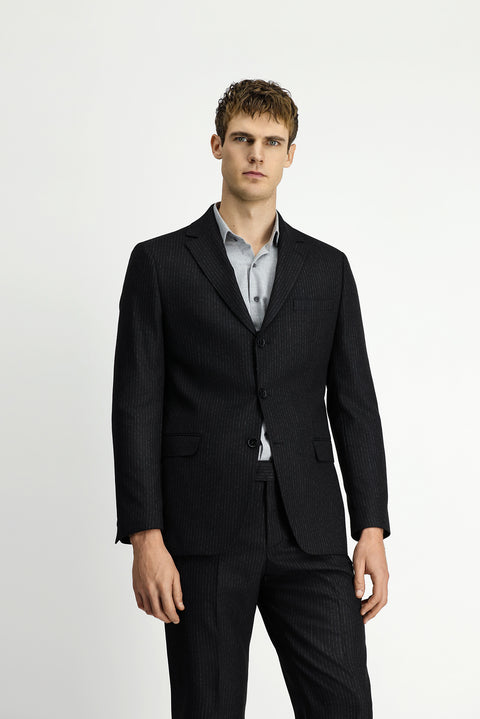 Black 6-Drop Regular Fit Standard Cut Striped Suit