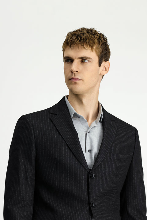 Black 6-Drop Regular Fit Standard Cut Striped Suit