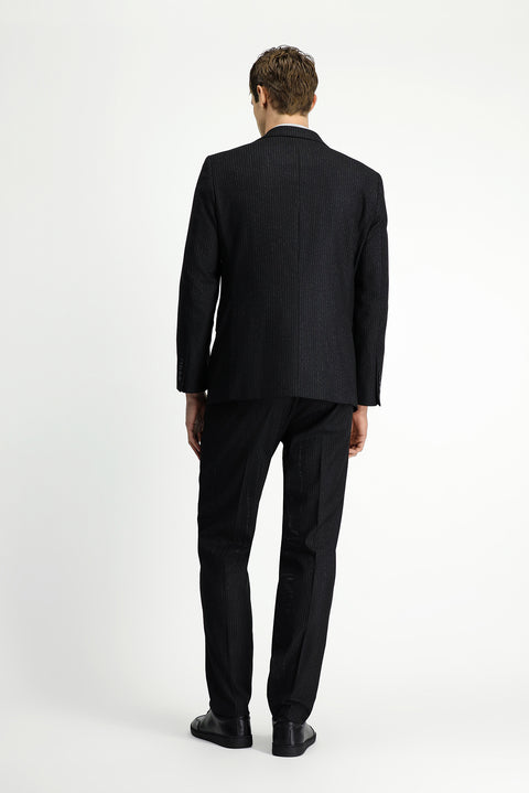 Black 6-Drop Regular Fit Standard Cut Striped Suit