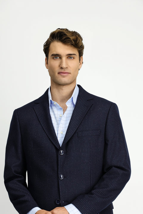 Dark Navy 6 Drop Regular Fit Standard Cut Striped Suit