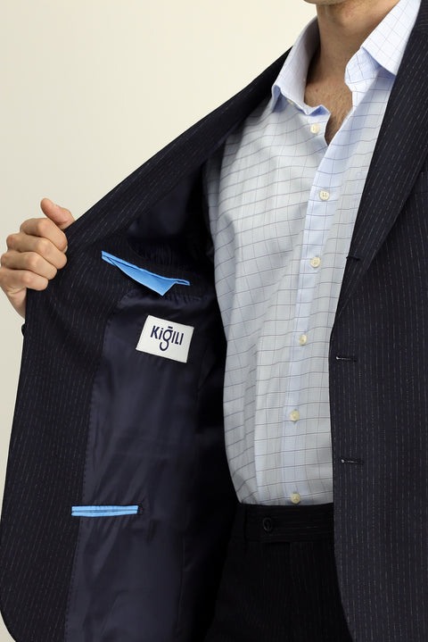 Dark Navy 6 Drop Regular Fit Standard Cut Striped Suit