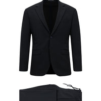 Medium Navy 8 Drop Long Slim Fit Long Narrow Cut Mono-Neck Elasticated Waist Drawstring Knitted Lycra Stretch Striped Half Lining Suit