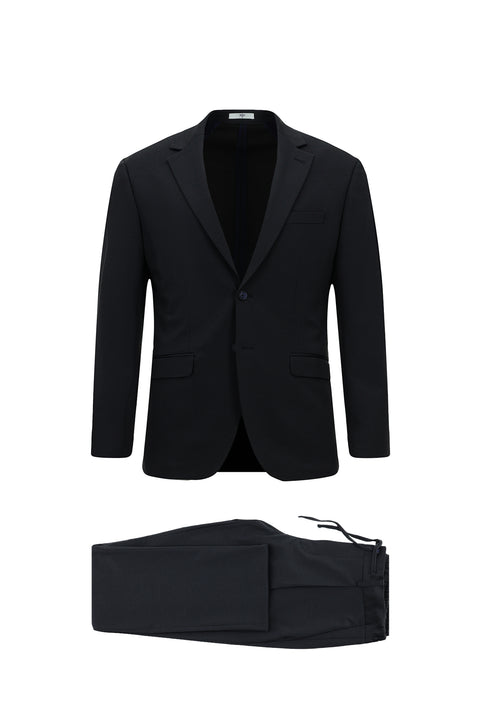 Medium Navy 8 Drop Long Slim Fit Long Narrow Cut Mono-Neck Elasticated Waist Drawstring Knitted Lycra Stretch Striped Half Lining Suit
