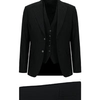 Black 6 Drop Regular Fit Standard Cut Striped Suit with Vest