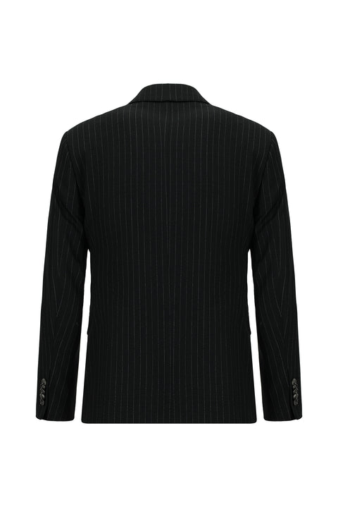 Black 6 Drop Regular Fit Standard Cut Striped Suit with Vest