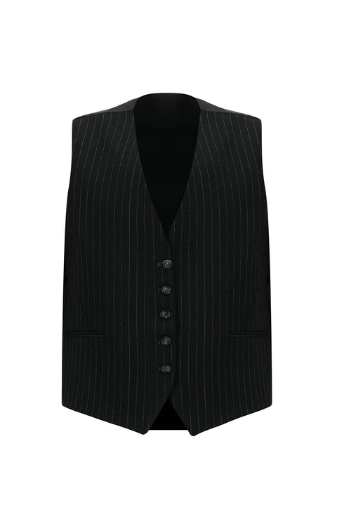 Black 6 Drop Regular Fit Standard Cut Striped Suit with Vest