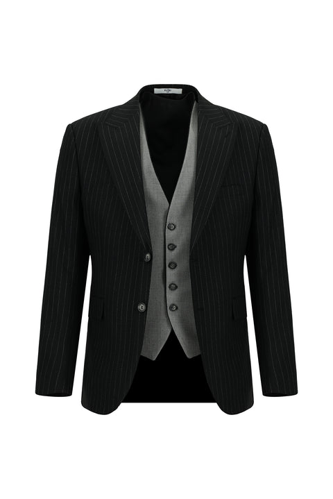 Black 7 Drop Slim Fit Striped Combination Vest Suit