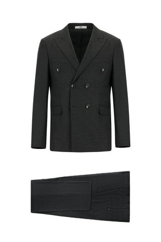  Koyu Füme 7 Drop Slim Fit Dar Kesim Çizgili Yünlü Kruvaze Takım Elbise