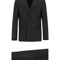 Dark Gray 7 Drop Super Slim Fit Extra Narrow Cut Striped Wool Double-Breasted Suit