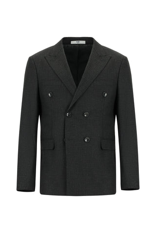  Koyu Füme 7 Drop Slim Fit Dar Kesim Çizgili Yünlü Kruvaze Takım Elbise