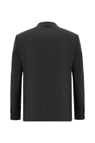 Koyu Füme 7 Drop Slim Fit Dar Kesim Çizgili Yünlü Kruvaze Takım Elbise