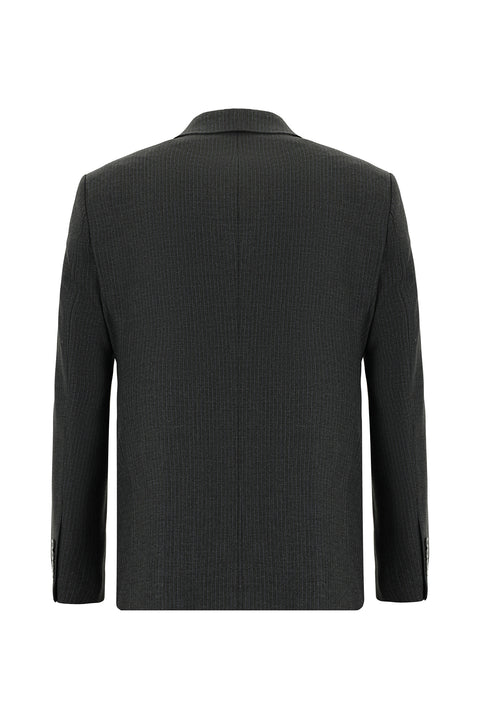 Koyu Füme 7 Drop Slim Fit Dar Kesim Çizgili Yünlü Kruvaze Takım Elbise