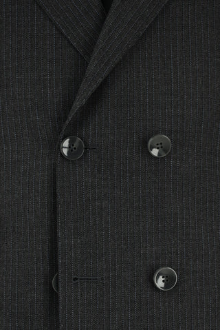  Koyu Füme 7 Drop Super Slim Fit Eksra Dar Kesim Çizgili Yünlü Kruvaze Takım Elbise