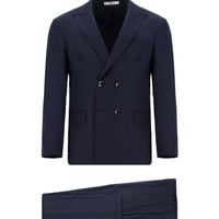 Dark Navy 7 Drop Slim Fit Striped Wool Double-Breasted Suit