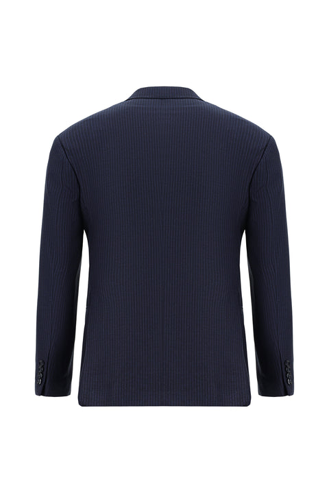 Dark Navy 7 Drop Slim Fit Striped Wool Double-Breasted Suit