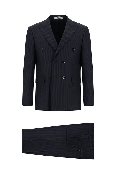 Black Navy 7 Drop Super Slim Fit Extra Narrow Cut Striped Wool Double-Breasted Suit