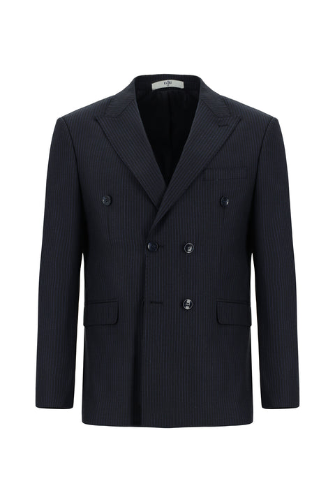 Black Navy 7 Drop Super Slim Fit Extra Narrow Cut Striped Wool Double-Breasted Suit