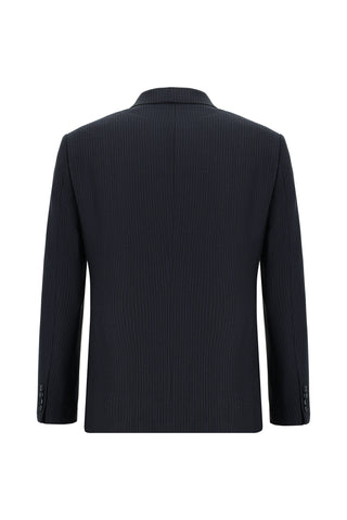  Siyah Lacivert 7 Drop Super Slim Fit Eksra Dar Kesim Çizgili Yünlü Kruvaze Takım Elbise